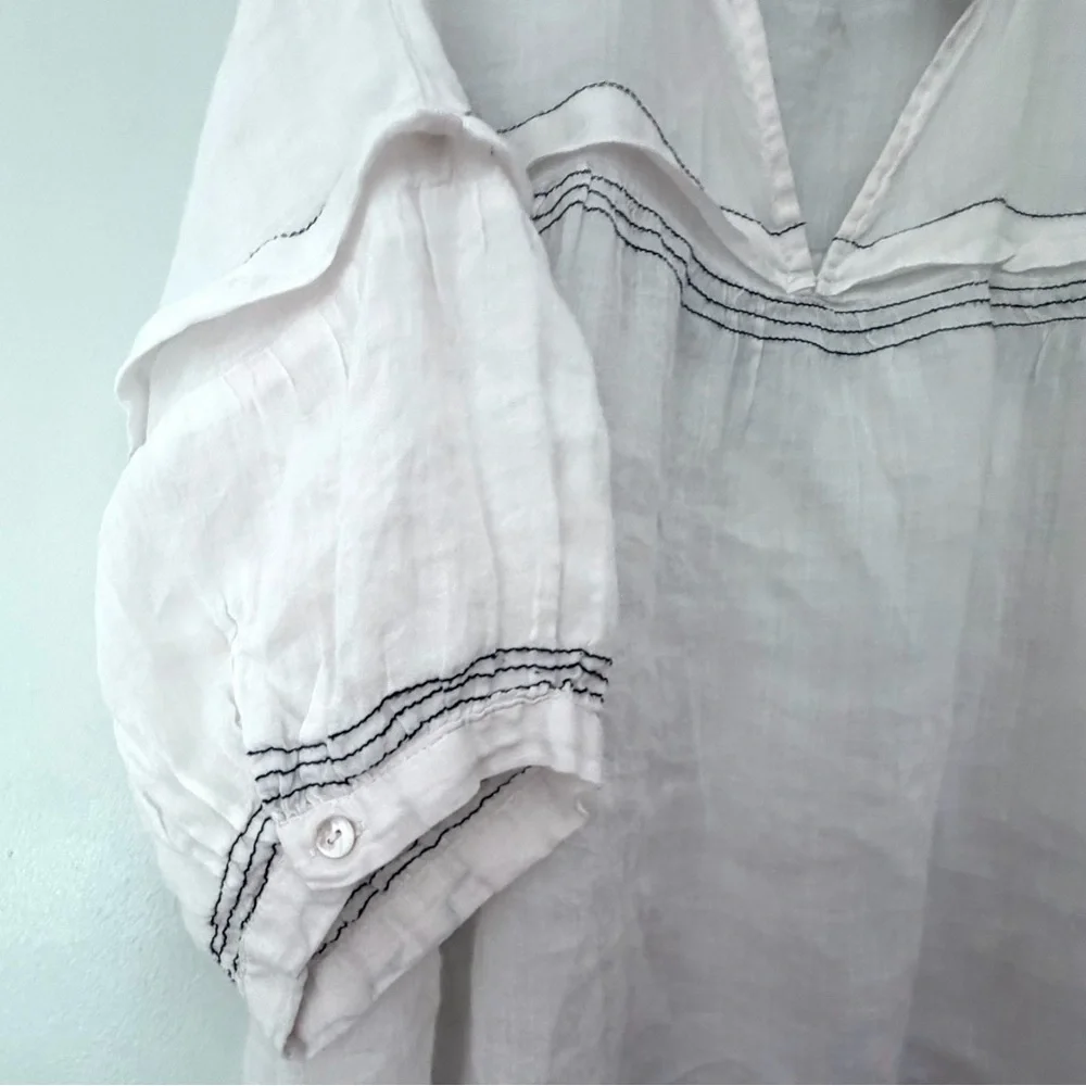 Maeve White Linen Tunic with Black Trim/Stitching XL - Picture 5 of 12